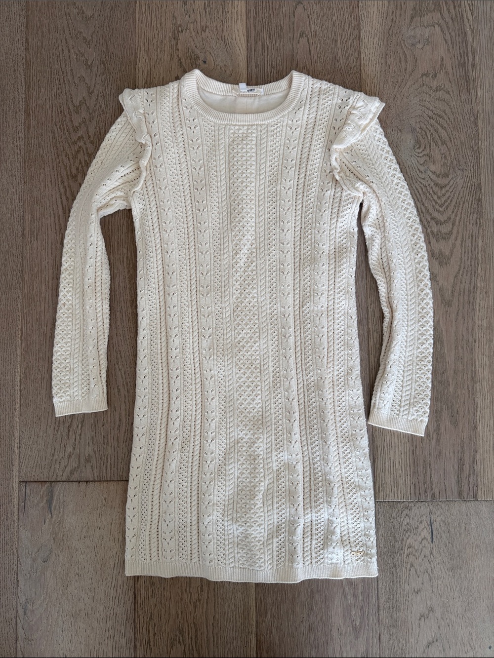 Chloe Cream Knit Cable-Stitch Long Sleeve Dress for Girls
